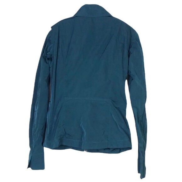 Lida Baday Zip Up Mock Neck Fitted Jacket 2 Teal Peacock Blue Made in Canada - Picture 3 of 6